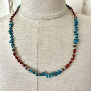 Red jasper and howlite silver beaded necklace